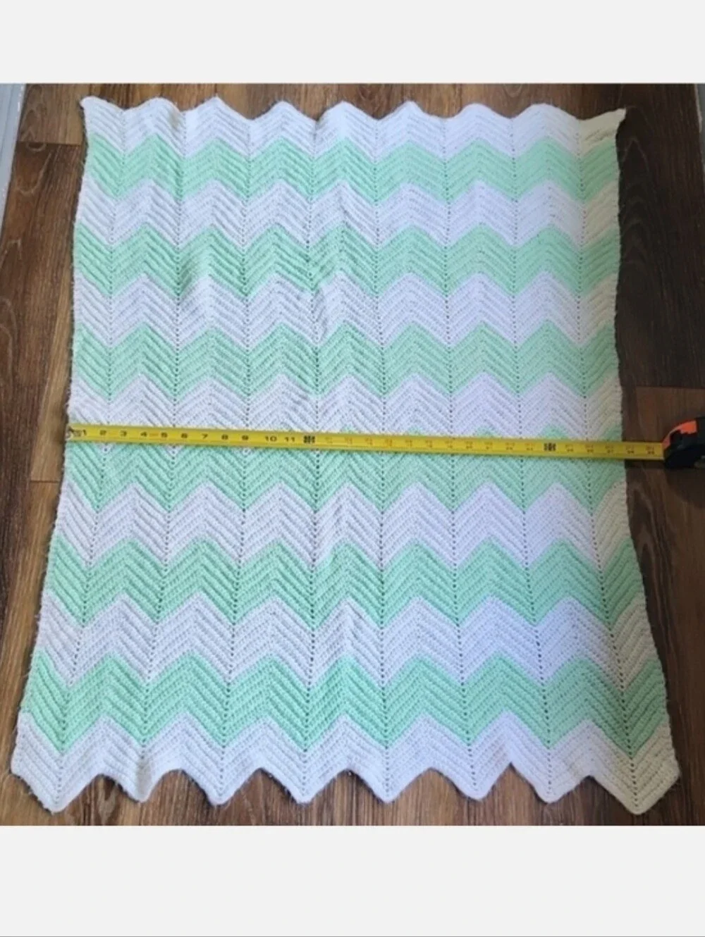 Green White Chevron Crochet Knitted Baby Blanket